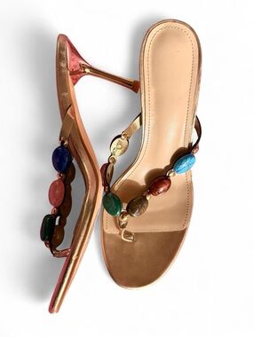 Multicolor Beaded Strap Women’s Heel Sandals